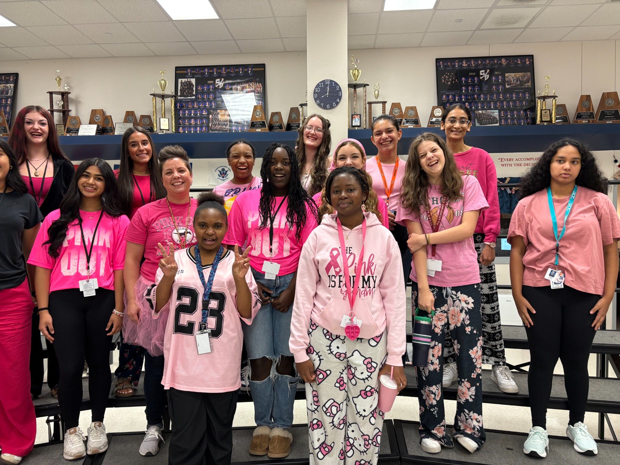 Sachse Choir students wearing pink for a community event