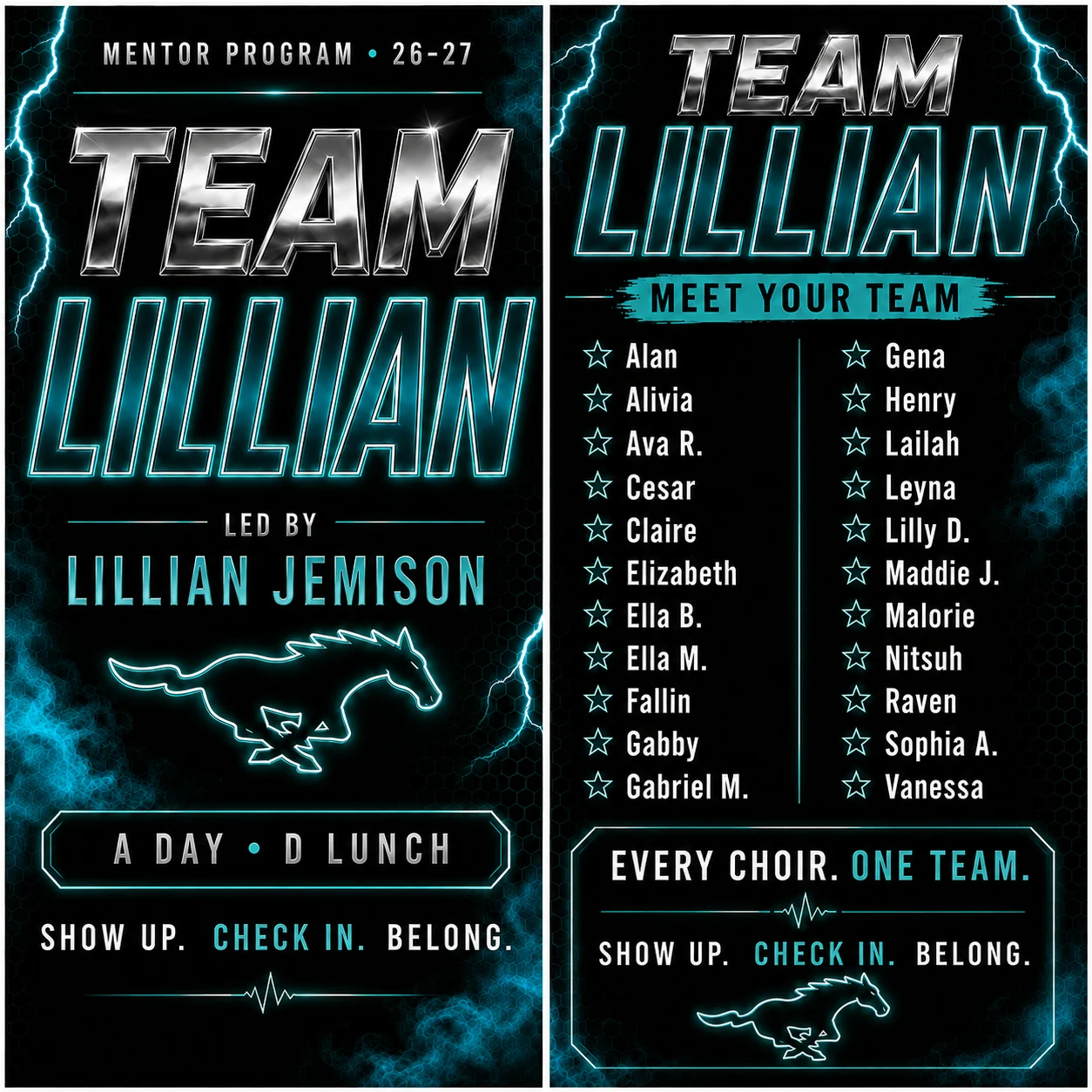 Team Lillian mentor group roster, led by Lillian Jemison — A Day, D Lunch.