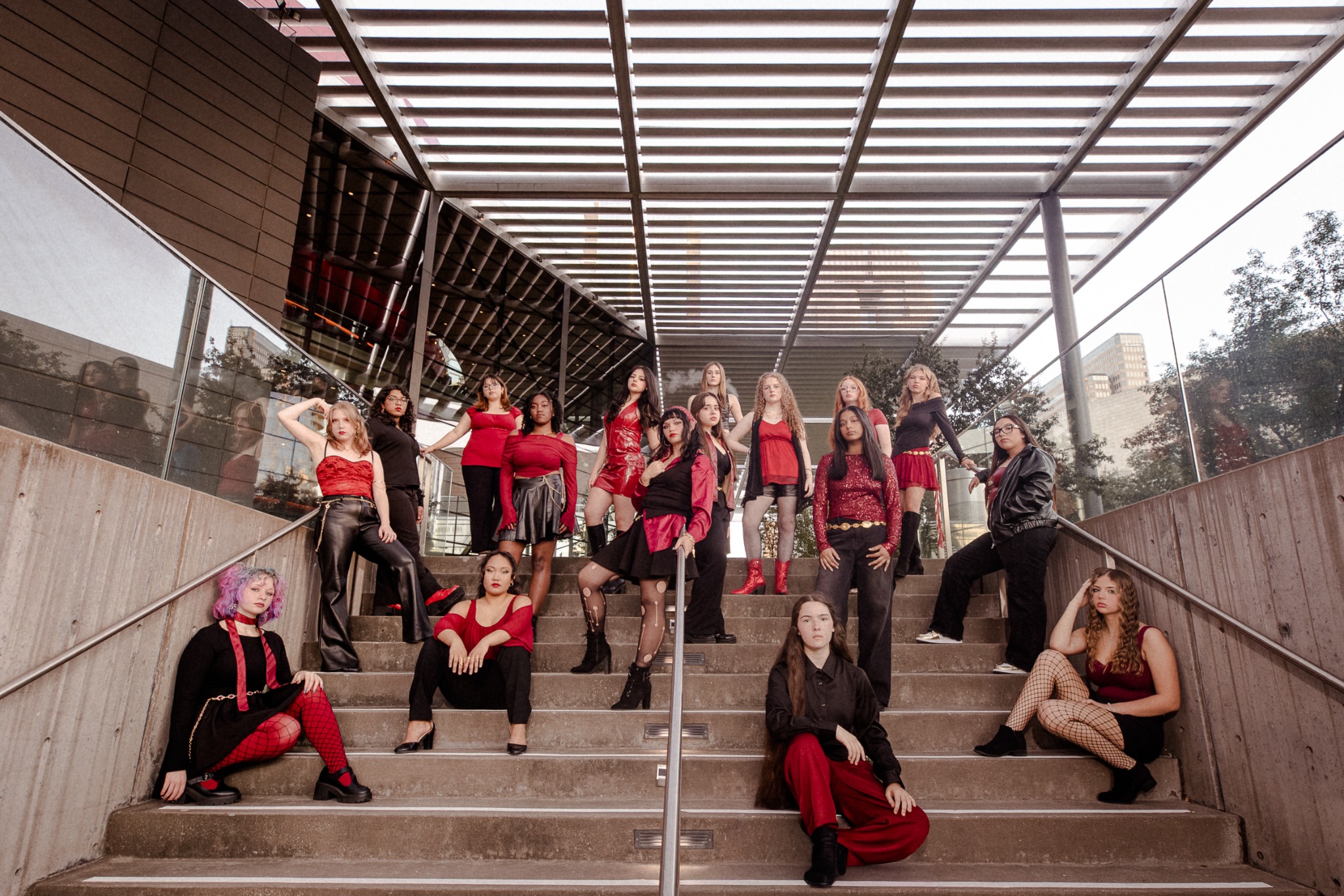 Spur of the Moment group photo on stairs